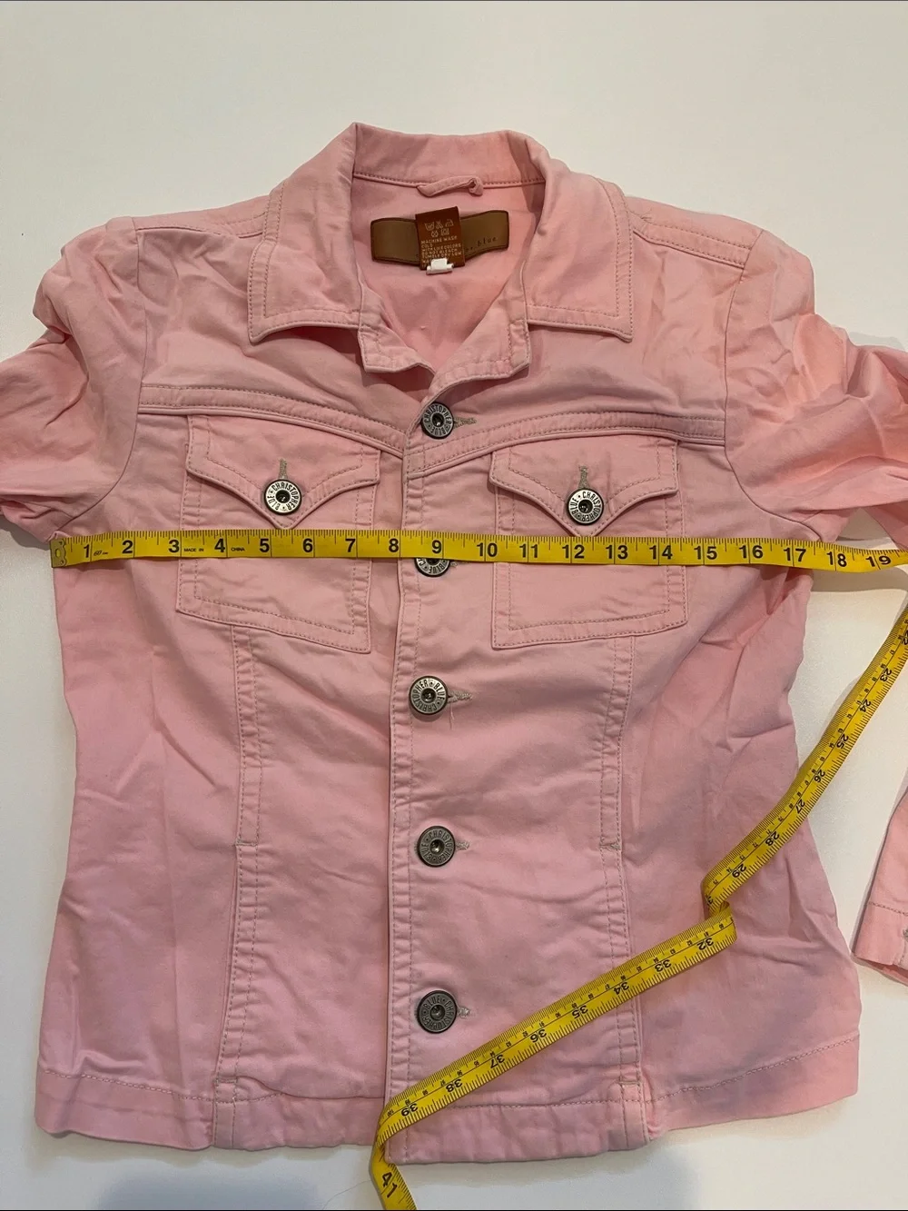 Christopher Blue Pink Cropped Denim Jacket